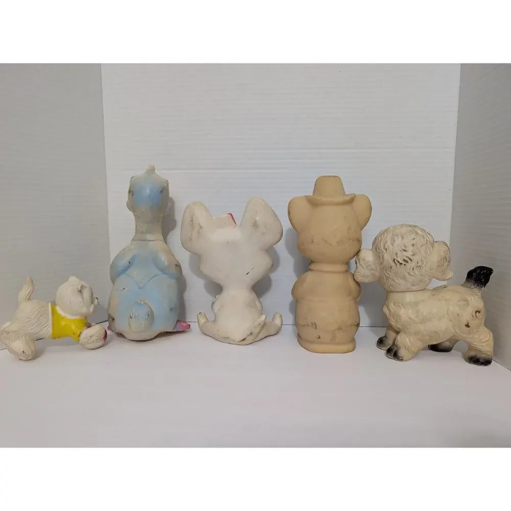 Vintage Squeaky Toy Lot Rubber Vinyl Mid Century Nursery Kitsch Mouse Cowboy...